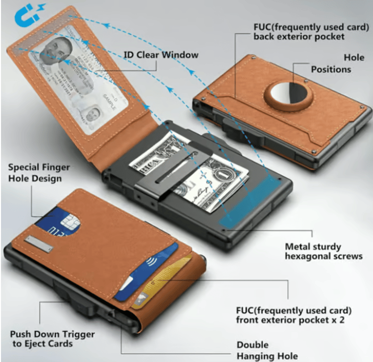 ✨Wallet - With Pop Up Aluminum Case Money Clip Slim Leather Slots Credit Card Holder RFID Blocking Bifold Minimalist Wallet