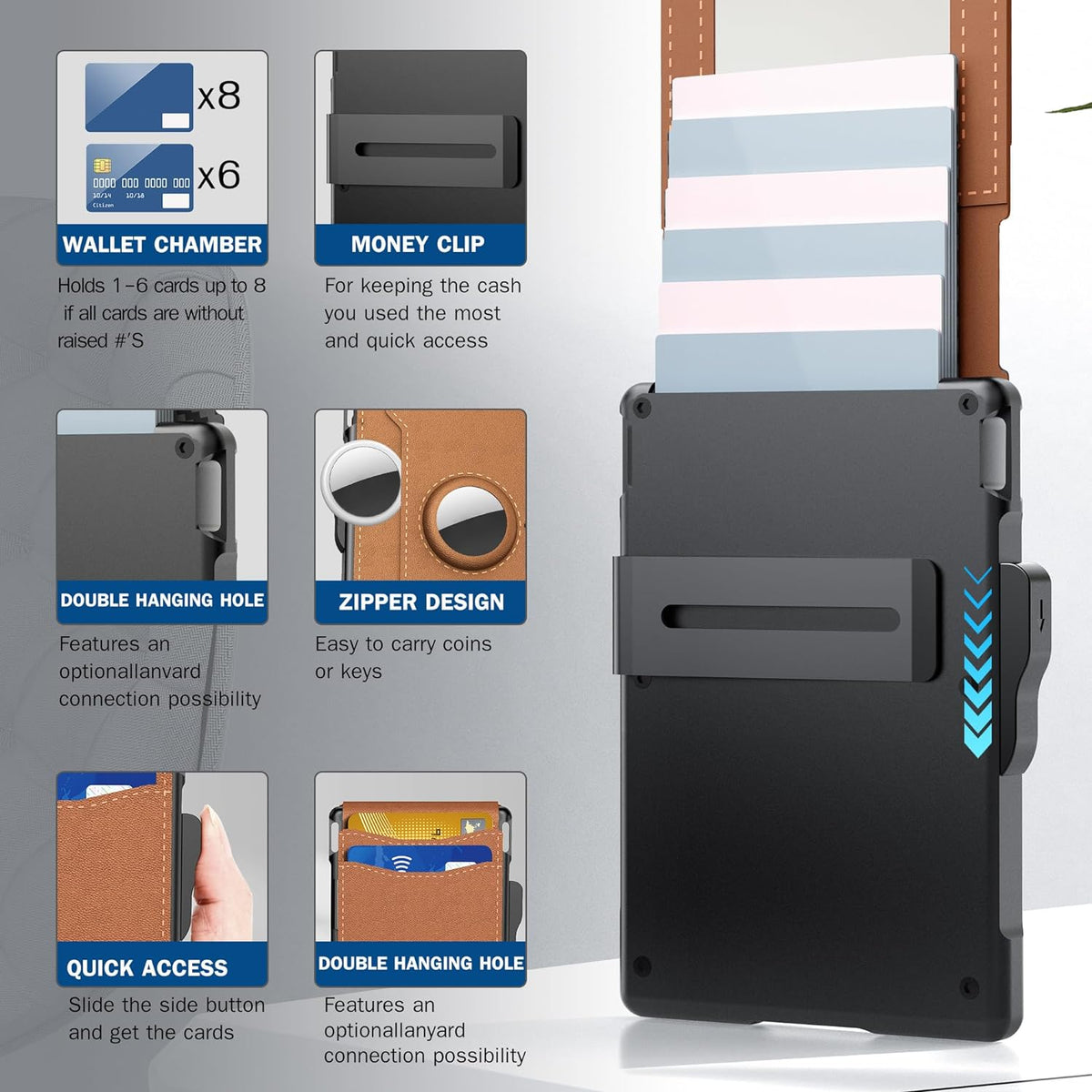 ✨Wallet - With Pop Up Aluminum Case Money Clip Slim Leather Slots Credit Card Holder RFID Blocking Bifold Minimalist Wallet